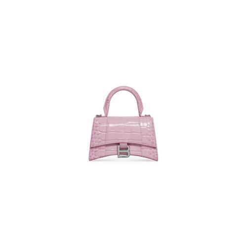 Women's Hourglass Xs Handbag Crocodile Embossed in Light Pink 