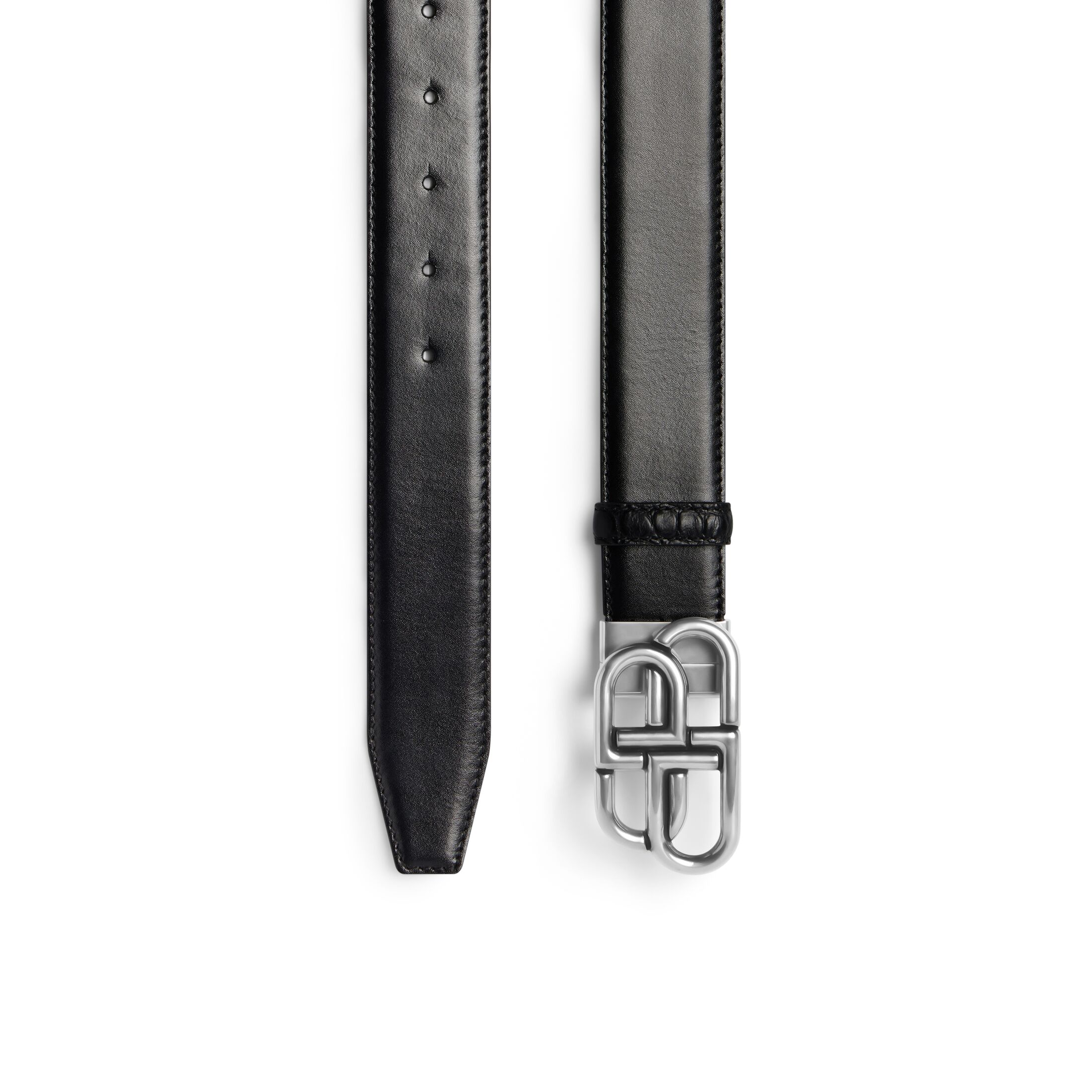 Balenciaga BB Reversible Belt Crocodile Embossed - Black - Men's - 34 - Calfskin