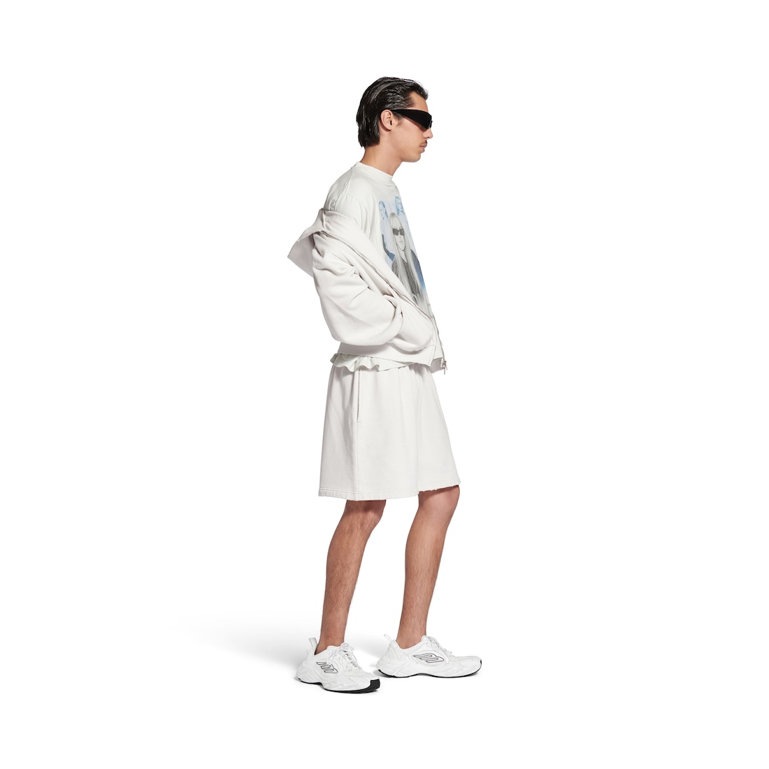 Men's Balenciaga Back Shorts in Dirty White/blue