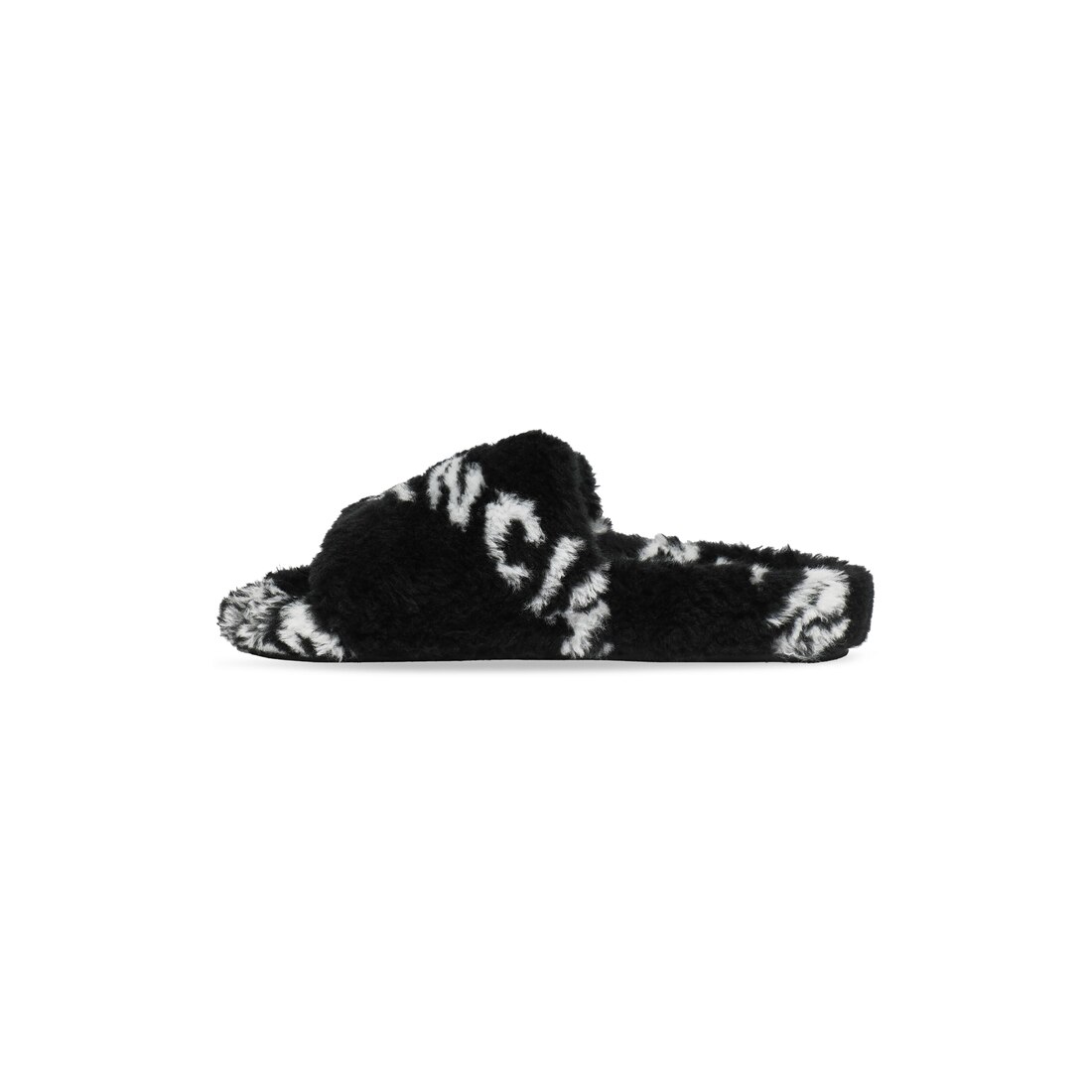 Women's Furry Slide Sandal Allover Logo in Black