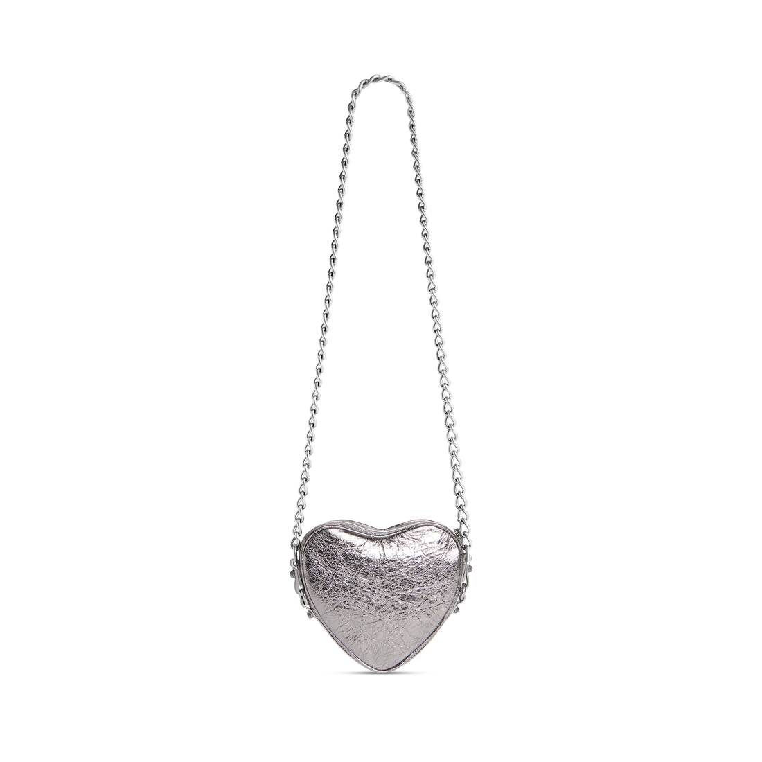 Le Cagole Heart Mini Leather Crossbody Bag in Silver - Balenciaga