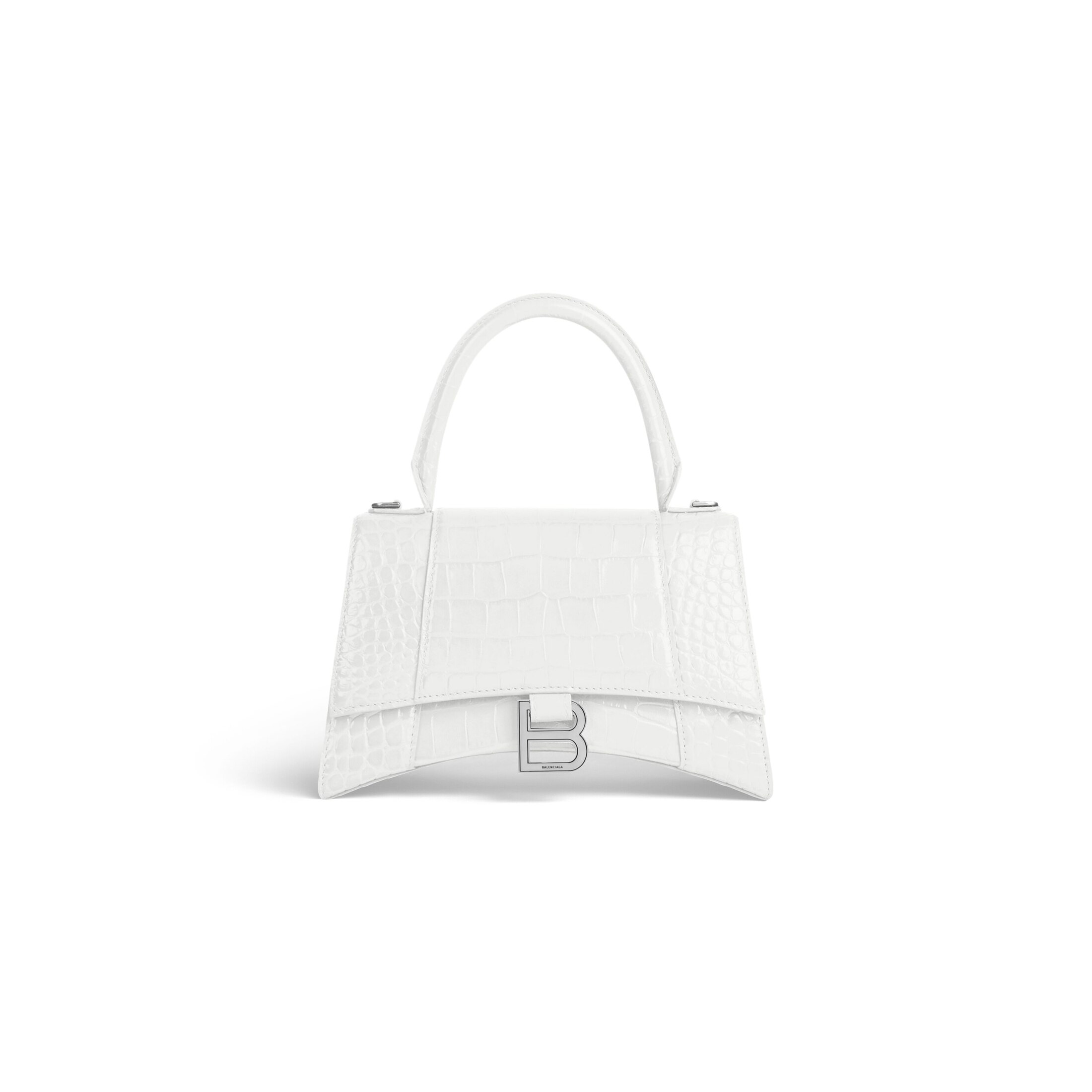 Women's Hourglass Small Handbag Crocodile Embossed in White | Balenciaga US