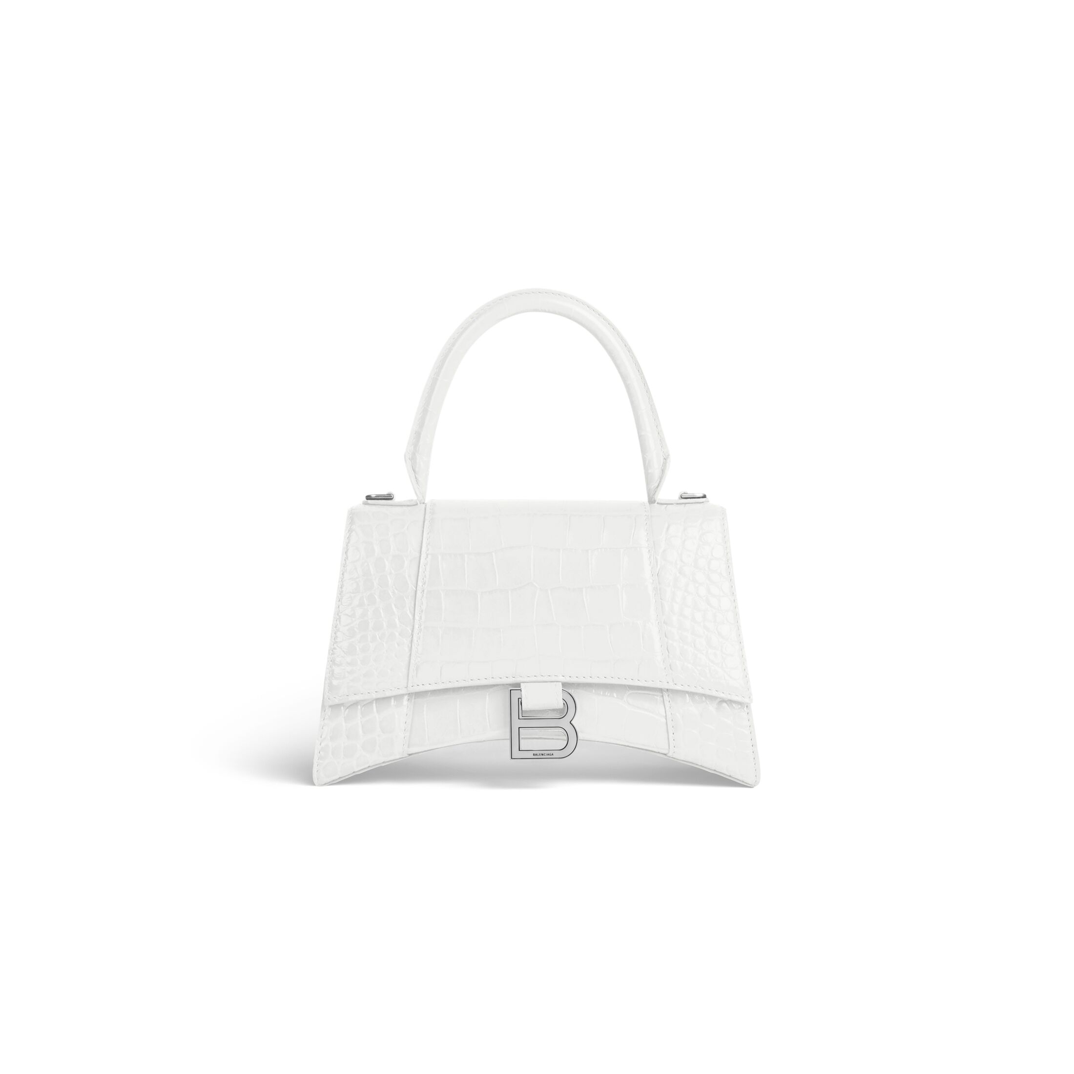 Balenciaga Sac À Main Hourglass Petit Modèle Embossé Crocodile - Blanc - - Cuir De Veau