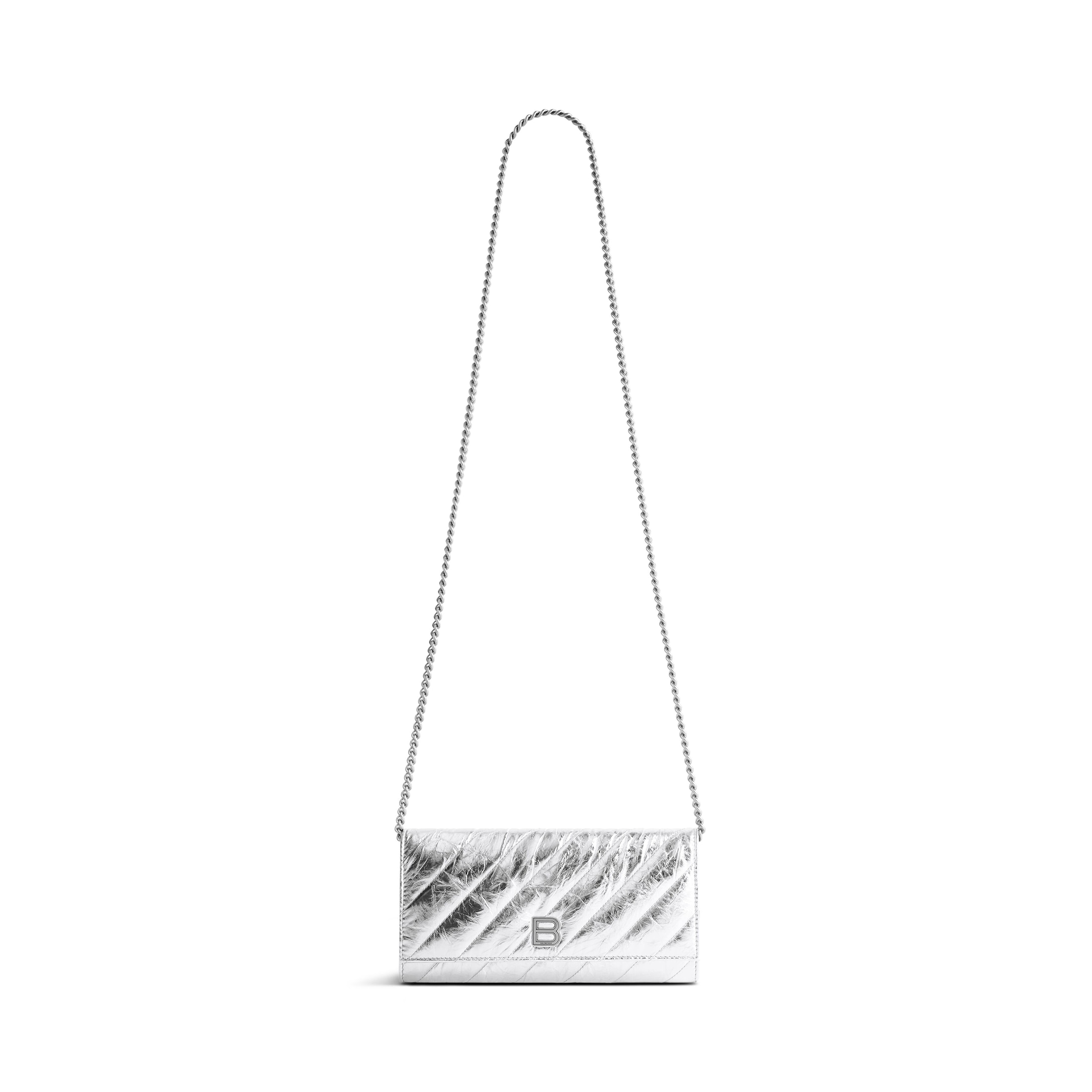 Balenciaga Crush Wallet On Chain Metallized Quilted - Silver - Woman - Calfskin