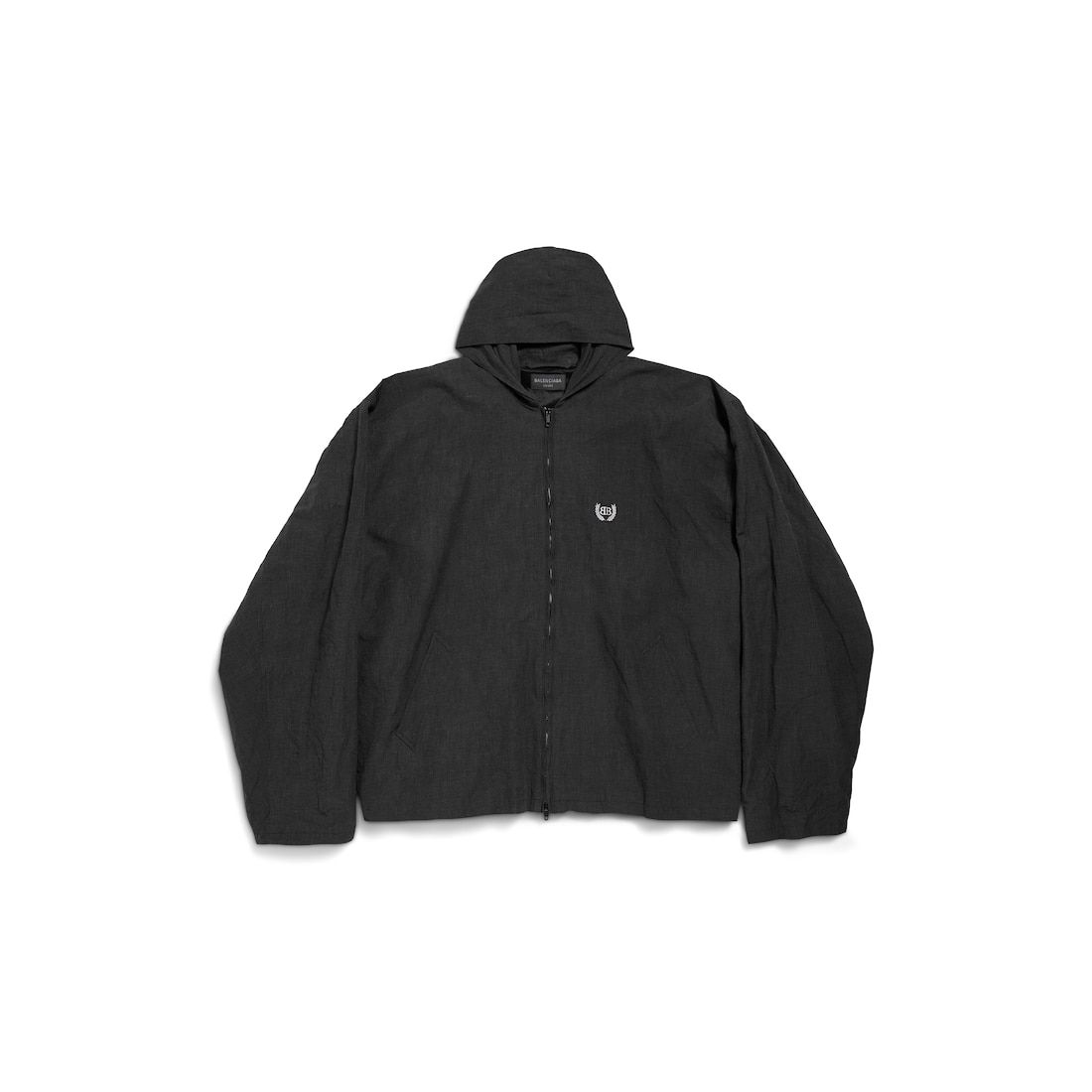 【BALENCIAGA】ジップとフード付きのコットンツイルジャケット ホワイト の ウィメンズ フーデッド ジップアップ ジャケット