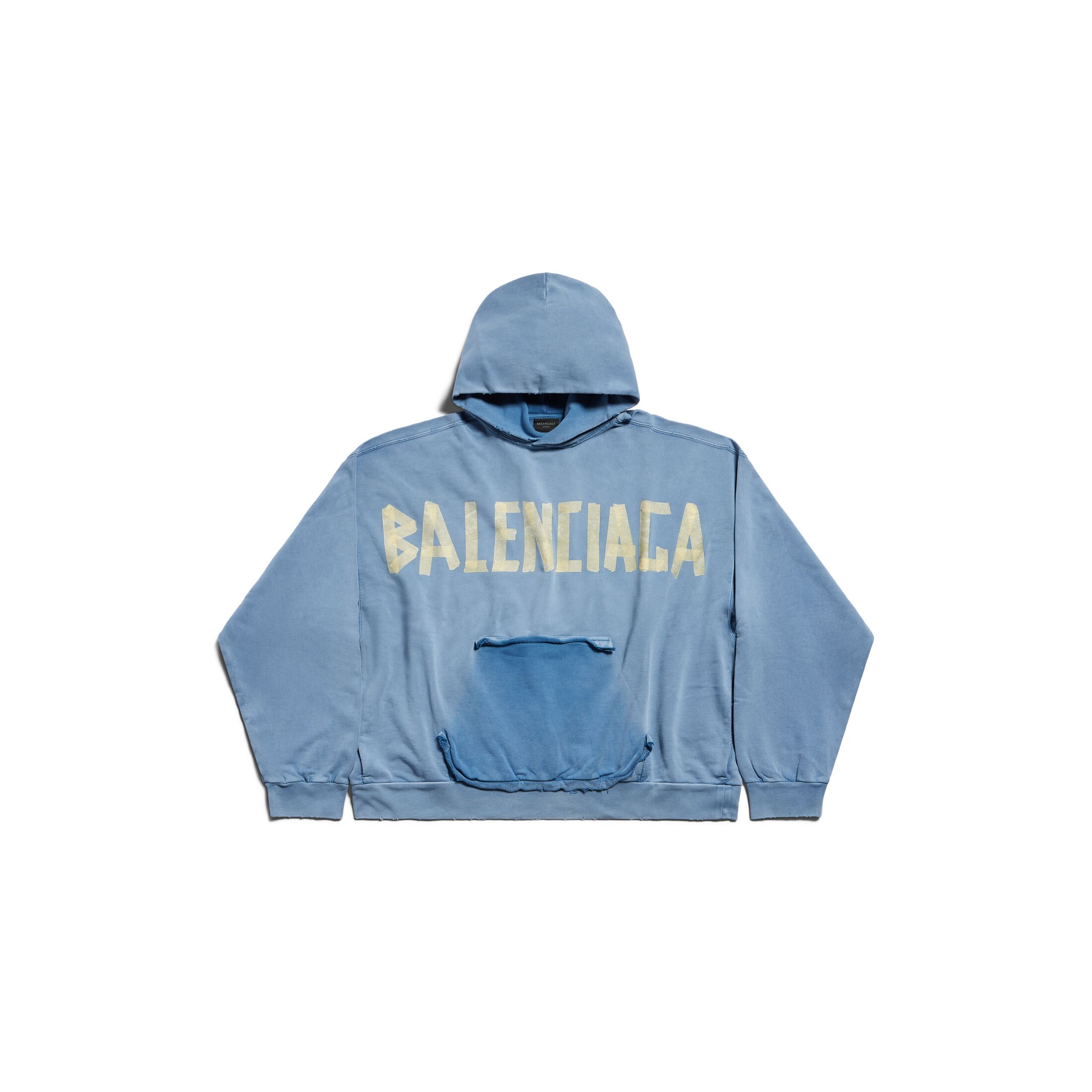 Balenciaga Tape Type Ripped Pocket Hoodie Large Fit - Blue - Man - XL - Cotton