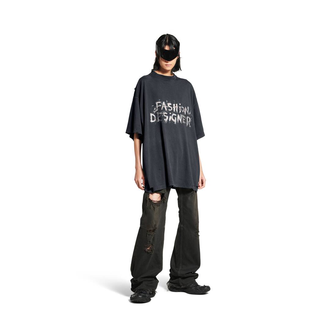 Fashion Designer Oversized T-shirt in Verblasstes Schwarz