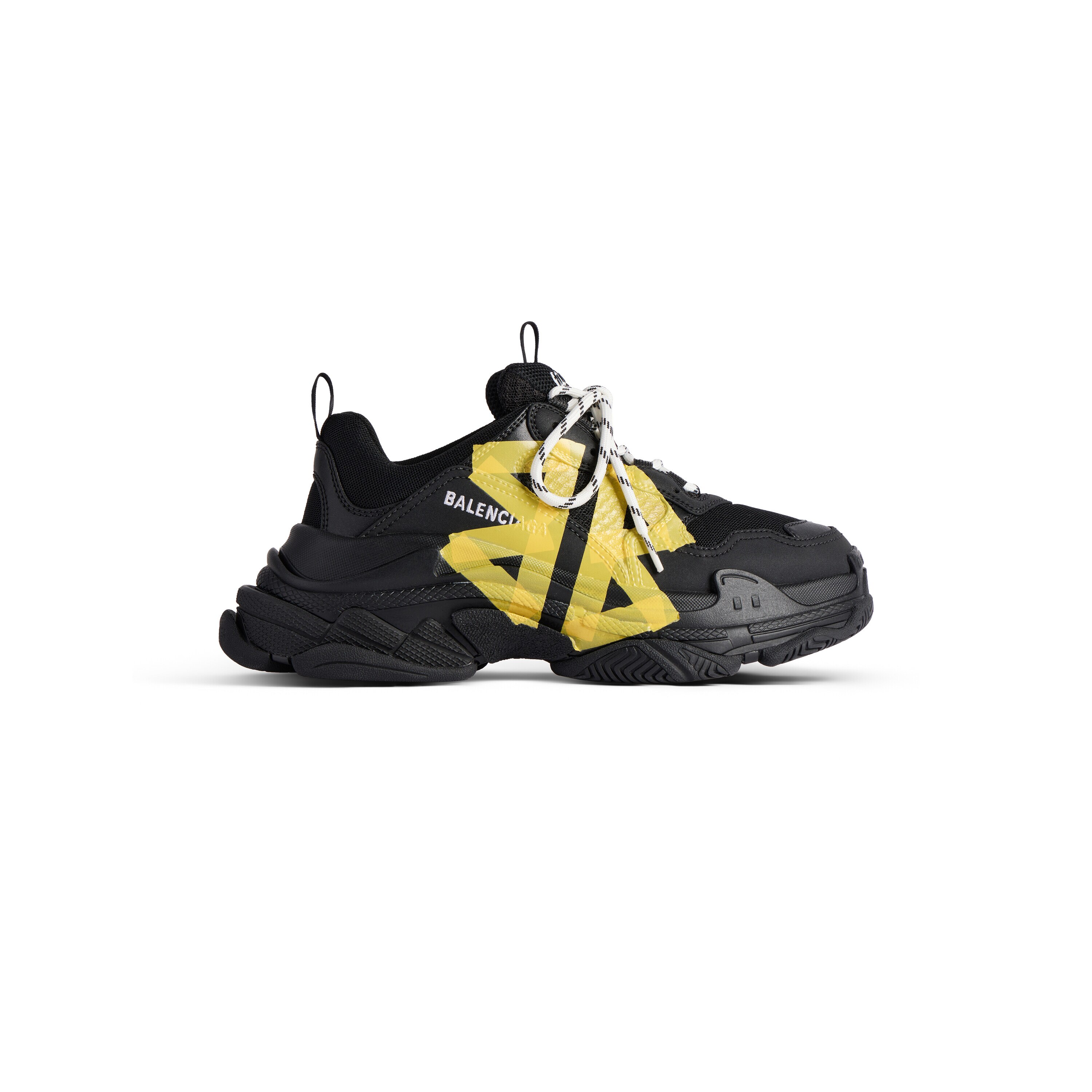 Men's Triple S Tape Type Sneaker in Black/yellow