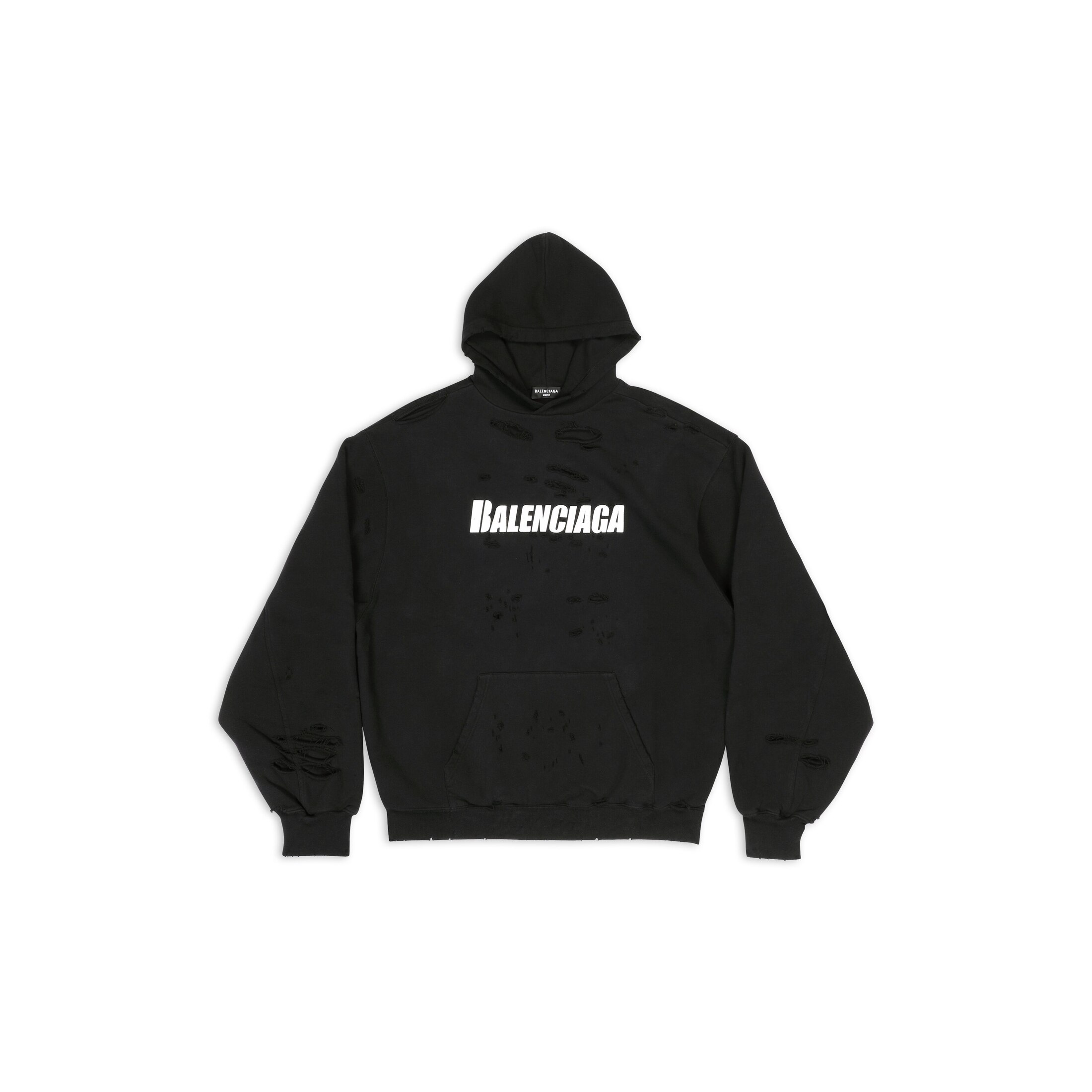 Balenciaga Caps Destroyed Hoodie - Schwarz - Herren - M - Baumwolle