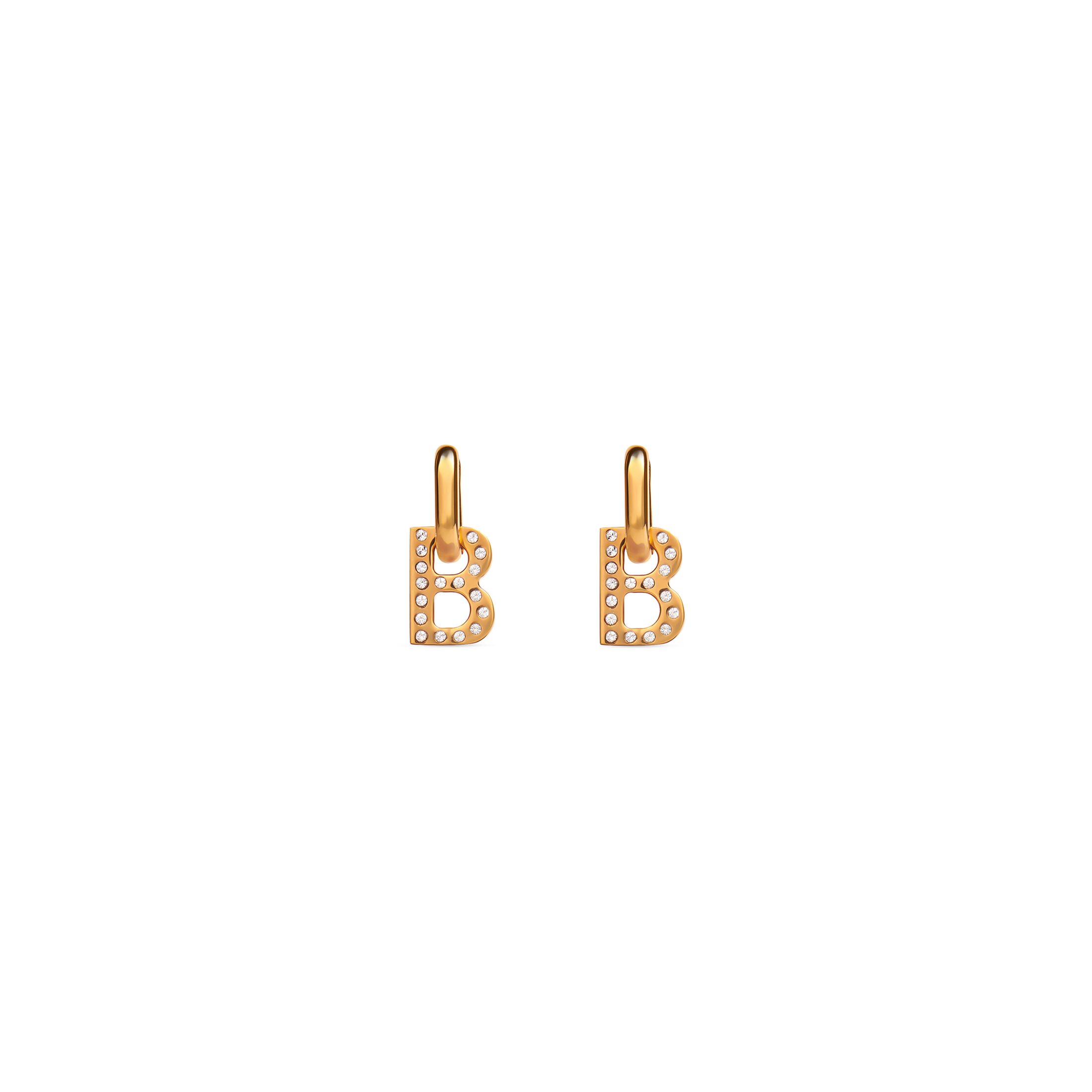 Balenciaga B Chain XS Earrings - Gold - Woman - Brass, Glass