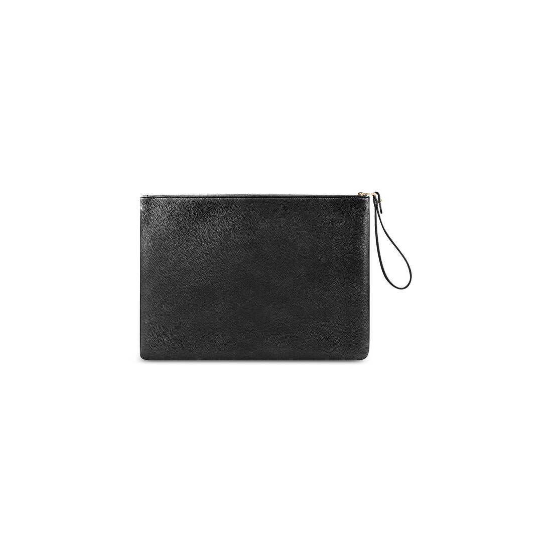 cash large pouch with handle in grained calfskin