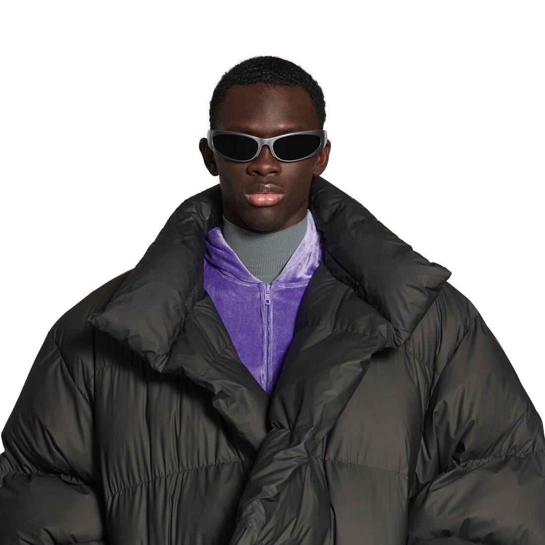 Wrap Quilted Down Jacket in Black - Balenciaga