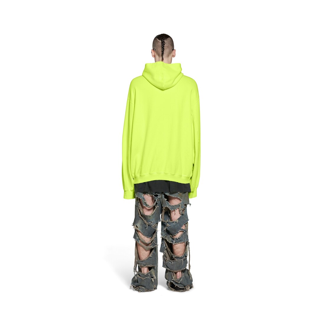 Caps Destroyed Hoodie in Fluo Yellow Balenciaga US