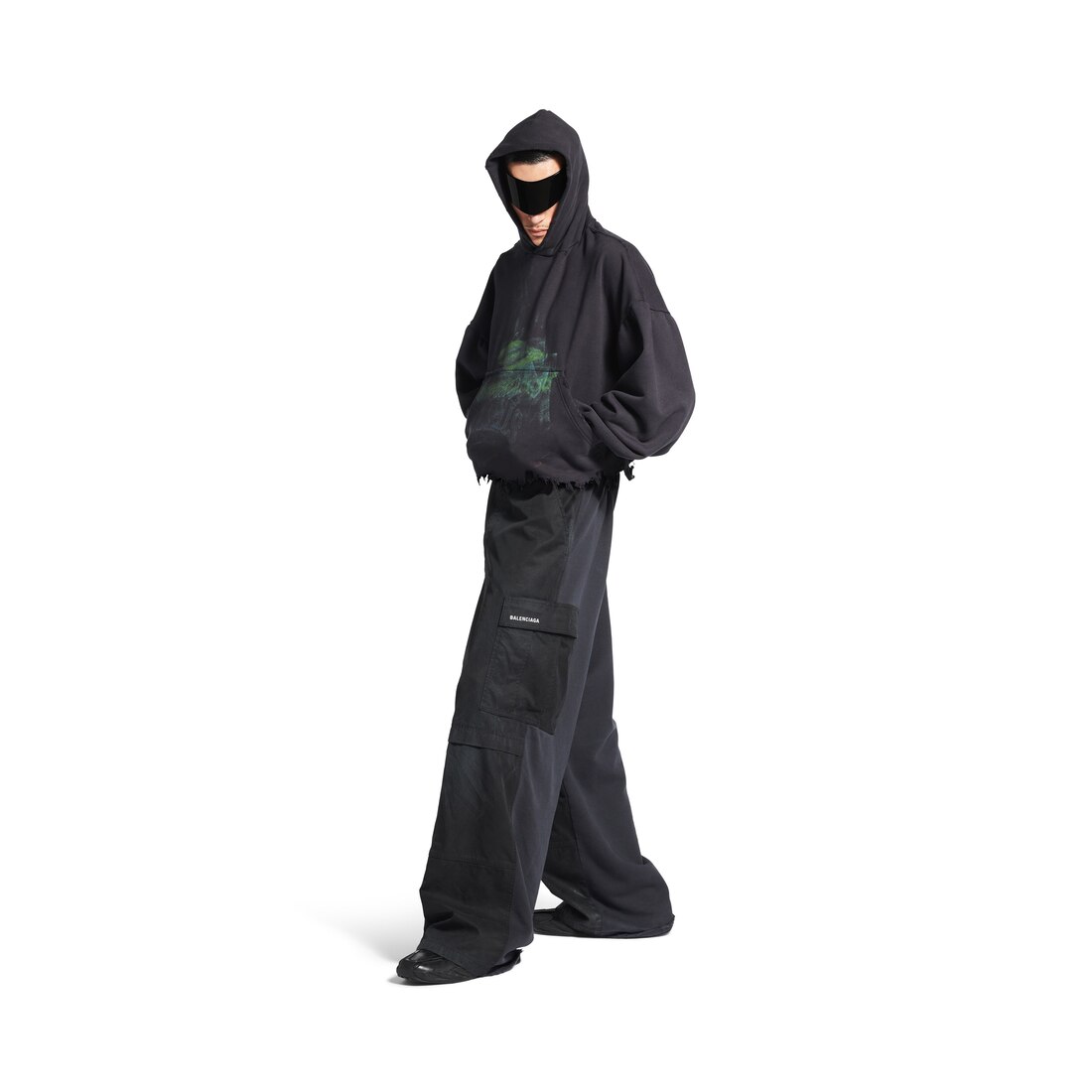 Diy Imprint Cropped Hoodie in Black Faded