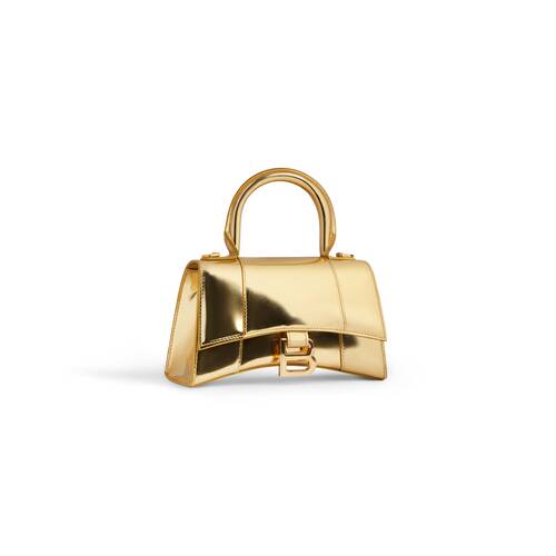 Women's Hourglass Xs Handbag Mirror Effect in Gold | Balenciaga US