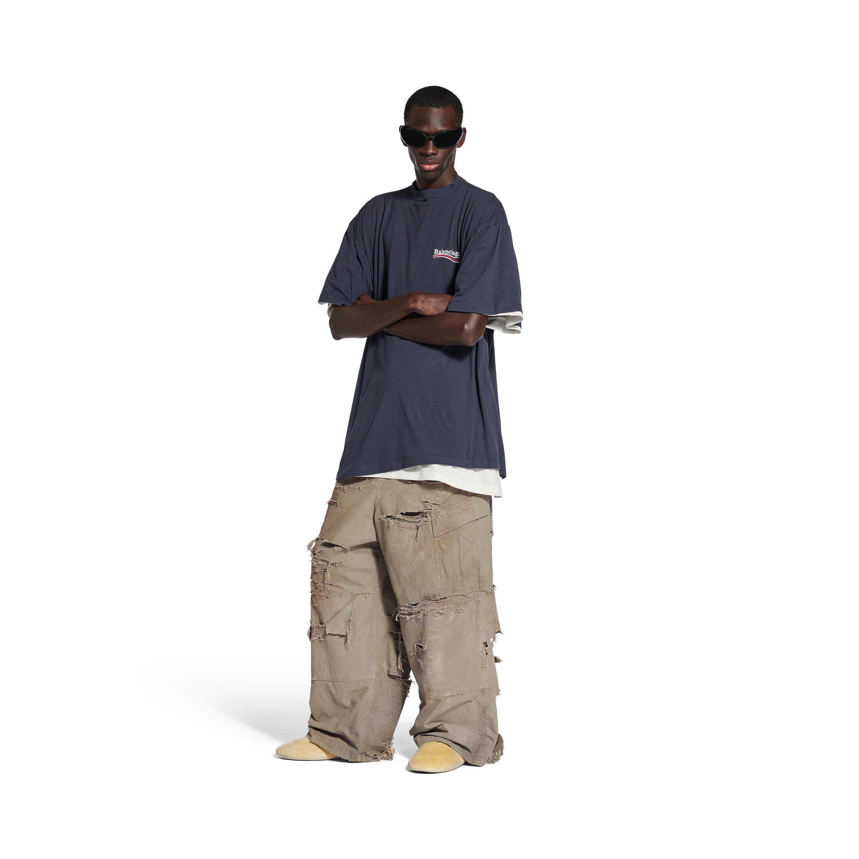 【関税&送料込】Balenciaga Double T-Shirt Political Campaign Men's Political Campaign Double T-shirt in Navy/white/red