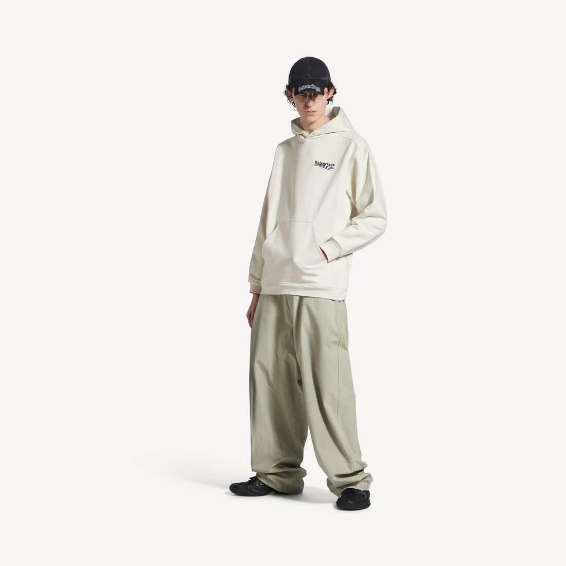 Men's Political Campaign Hoodie Medium Fit in White Balenciaga US