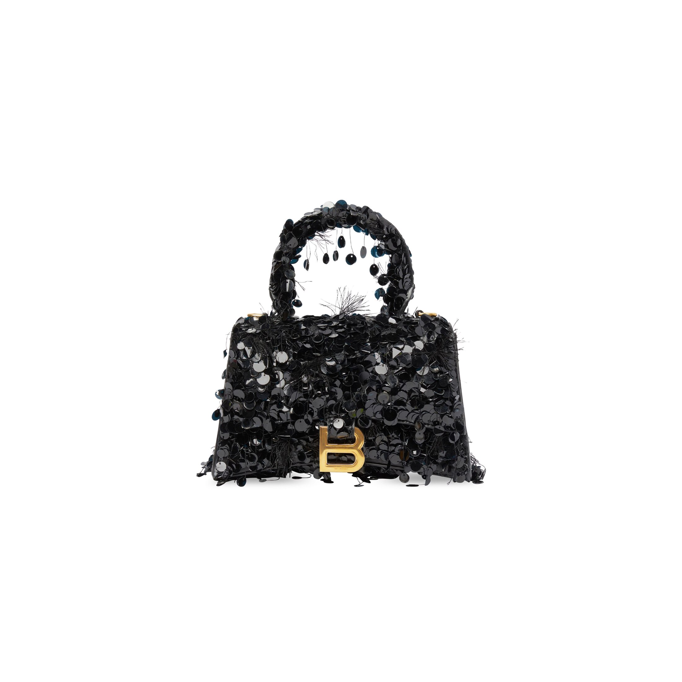 Balenciaga Hourglass XS Handbag with Chain Embroidery - Black - Woman - Lambskin