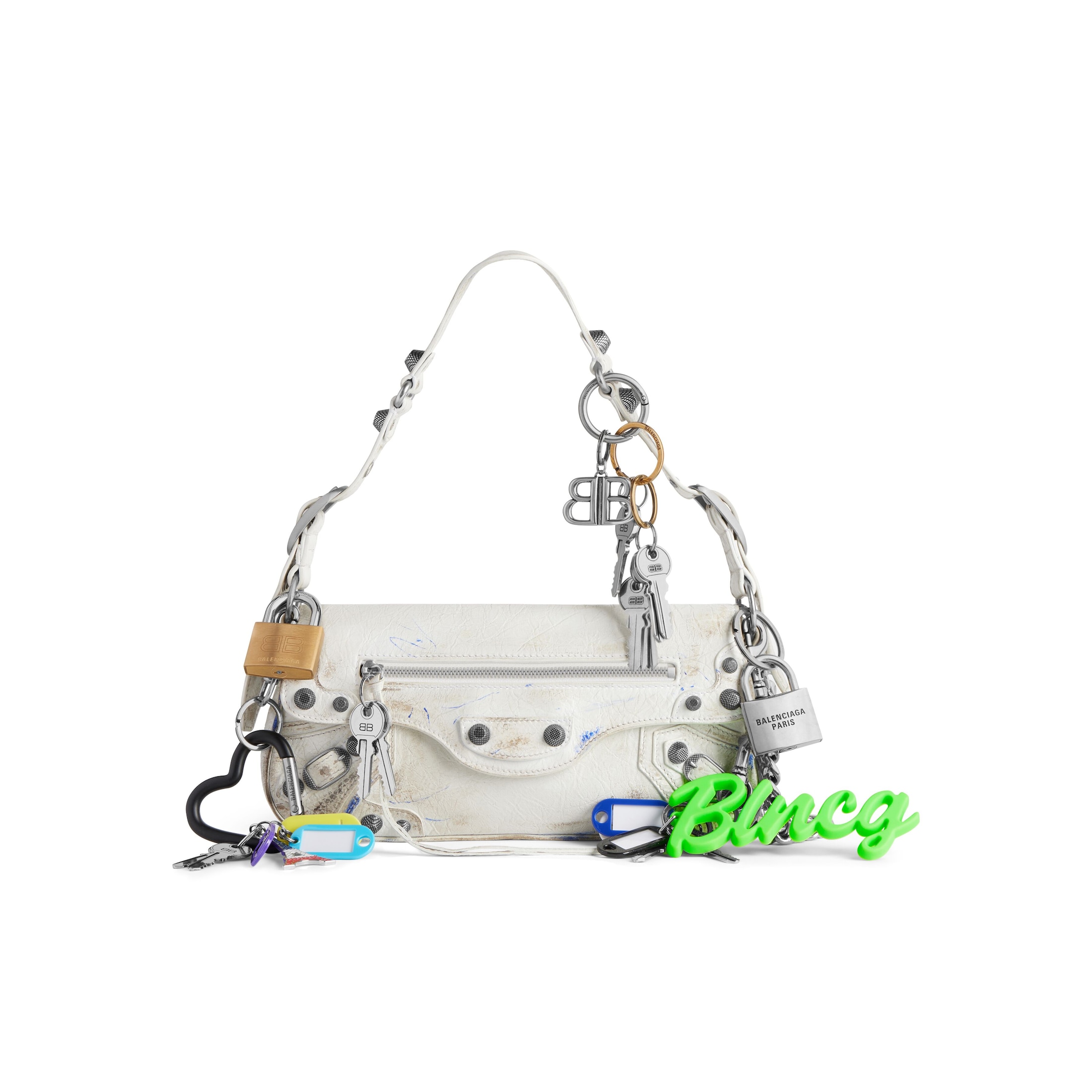 Balenciaga Le Cagole Small Sling Bag Used Effect With Charms - White - Woman - Lambskin