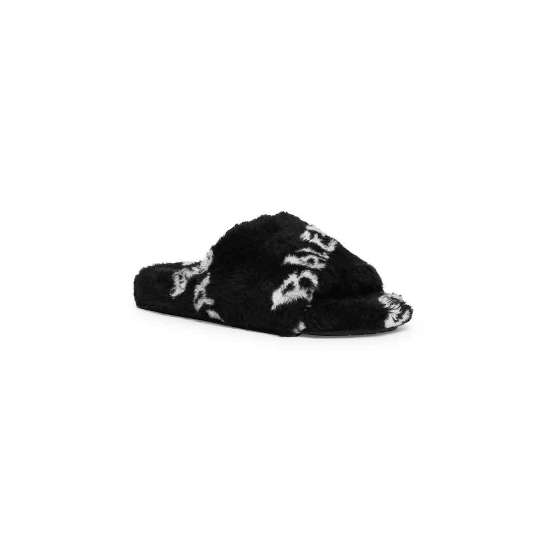 Women's Furry Slide Sandal Allover Logo in Black | Balenciaga US