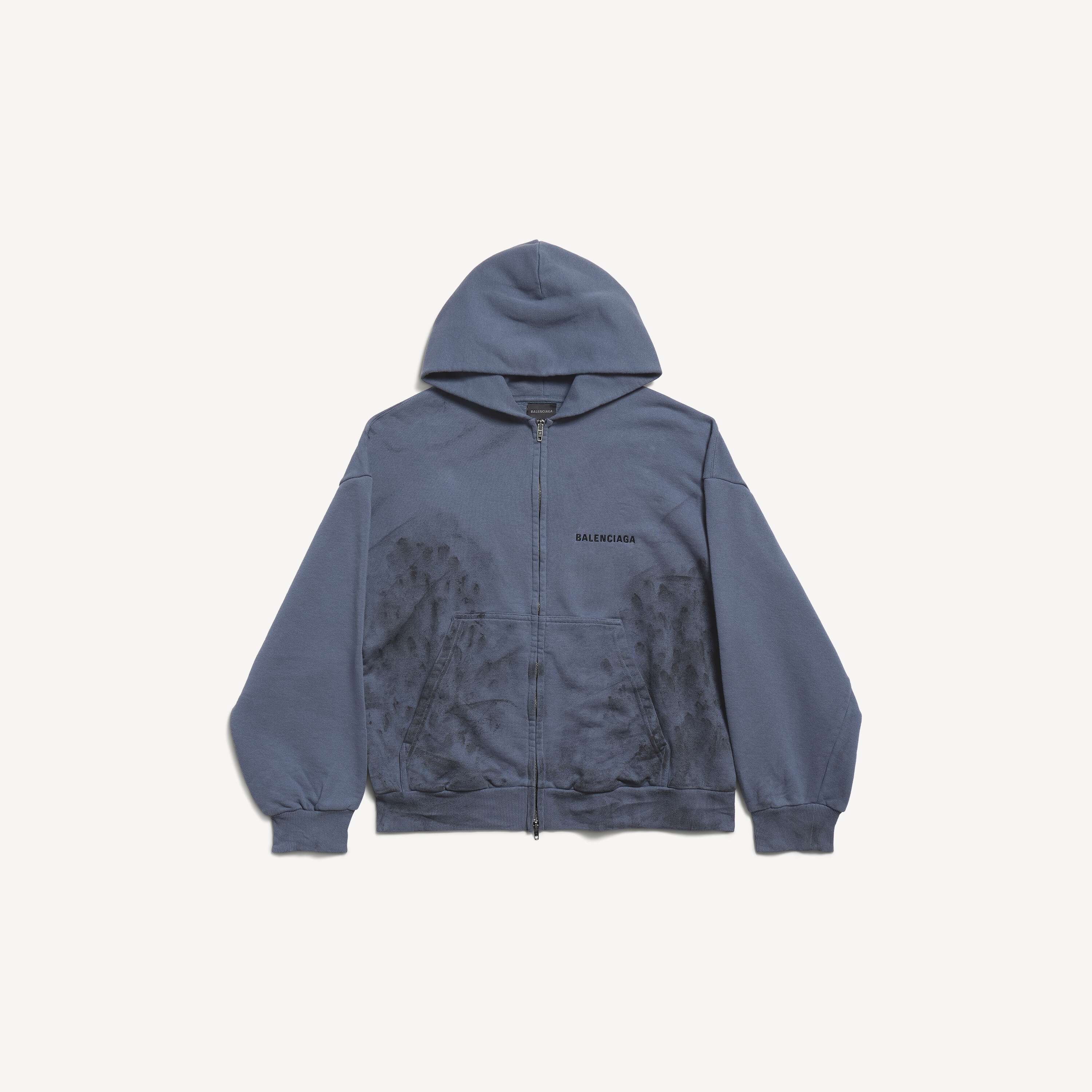 Men's Balenciaga Back Zip-up Hoodie Regular Fit in Faded Dark Blue