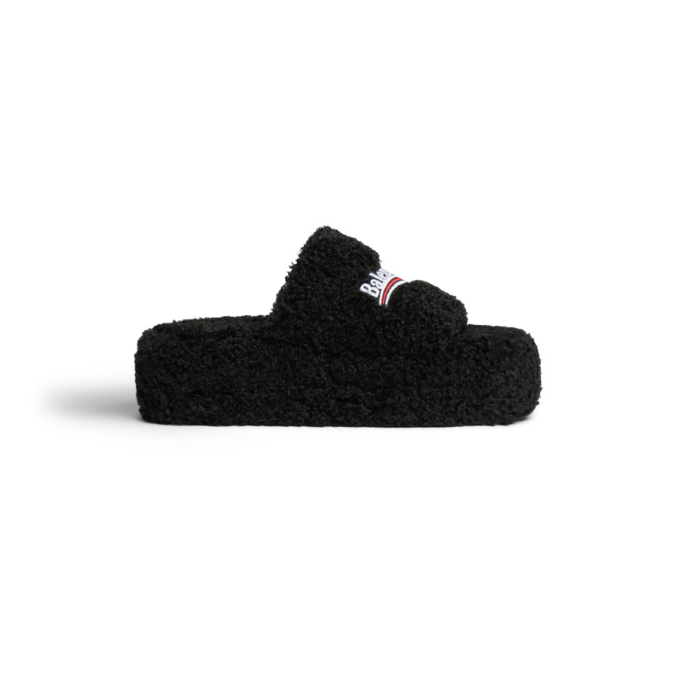 Balenciaga Furry Platform Sandal - Black - Women's - 11 - Polyester