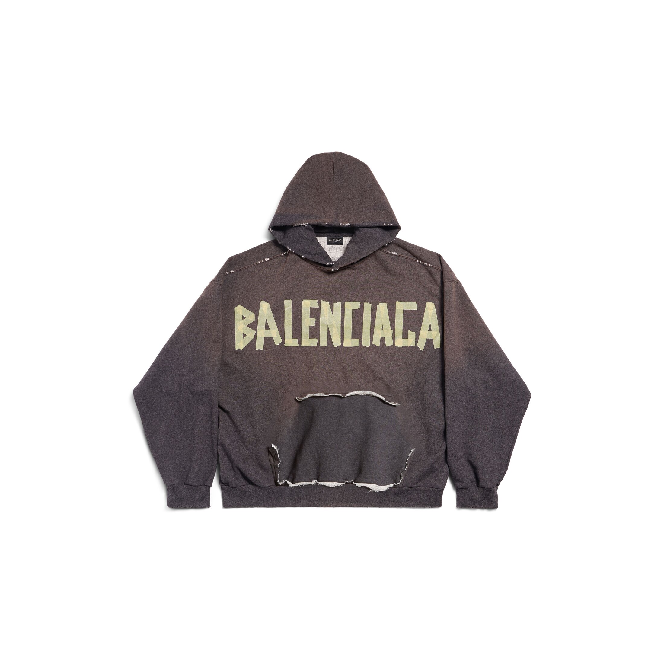 Balenciaga Tape Type Ripped Pocket Hoodie Large Fit - Grey & Silver - Unisex - XL - Cotton