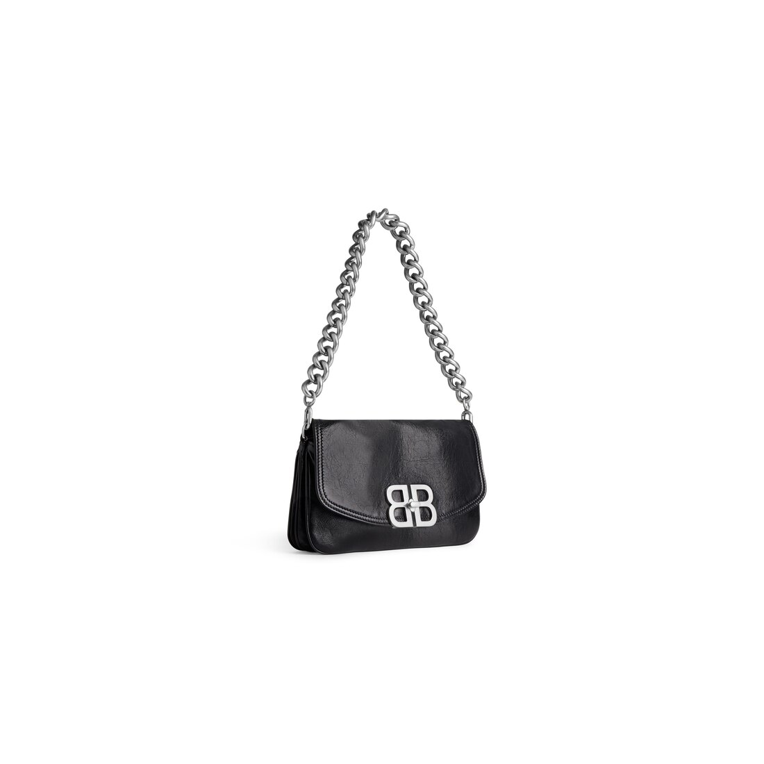 Balenciaga Bb Soft Flap Leather Shoulder Bag in Black