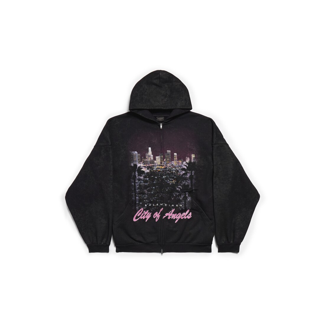 City Of Angels Outerwear Zip-up Hoodie in Black Faded