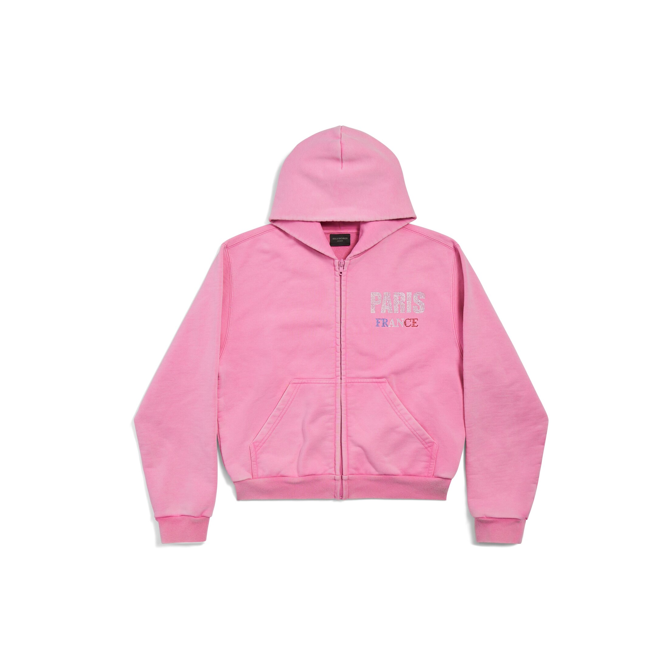 Balenciaga Paris Strass Zip-Up Hoodie Small Fit - Pink - Unisex - S - Cotton