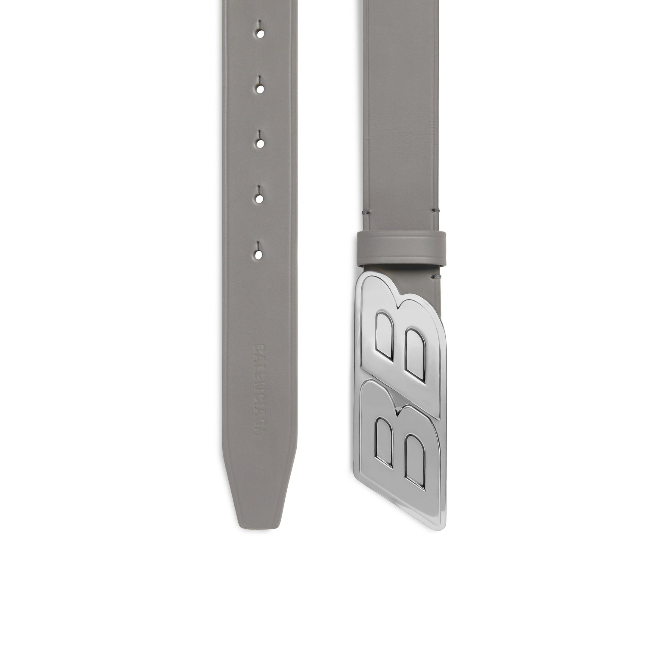 Balenciaga Moto Logo Belt - Grey & Silver - Men's - 43 - Calfskin