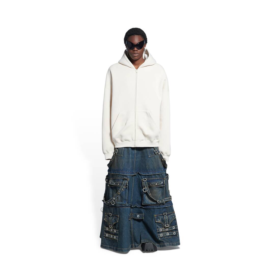 Women's Balenciaga Back Hem Zip-up Hoodie Oversized in White | Balenciaga US