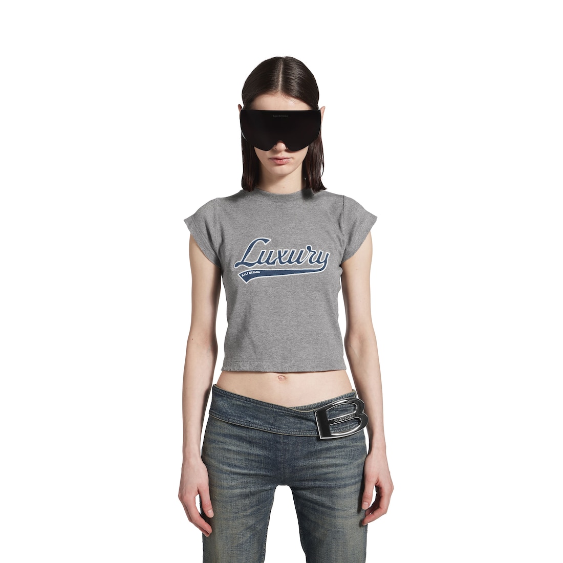 【送料込】BALENCIAGA★Shrunk Luxury Tシャツ ホワイト の ウィメンズ Luxury Script Shrunk Tシャツ