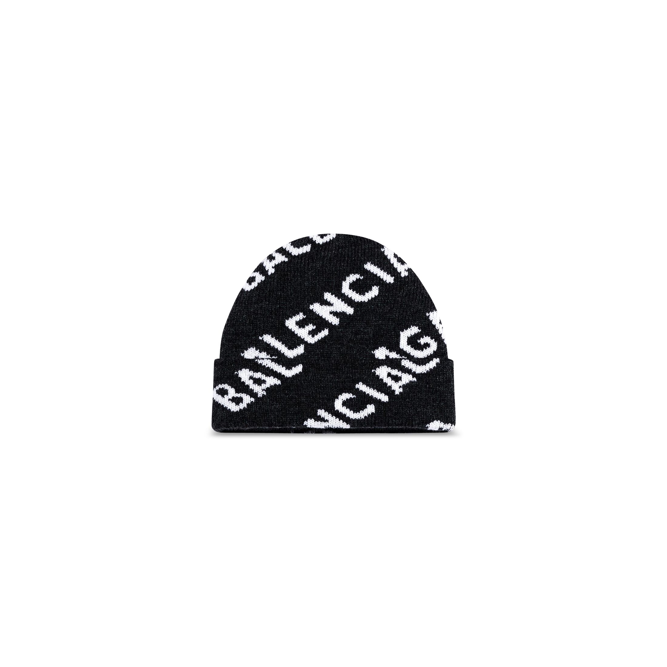 Balenciaga Allover Logo Beanie - Black - Unisex - Wool