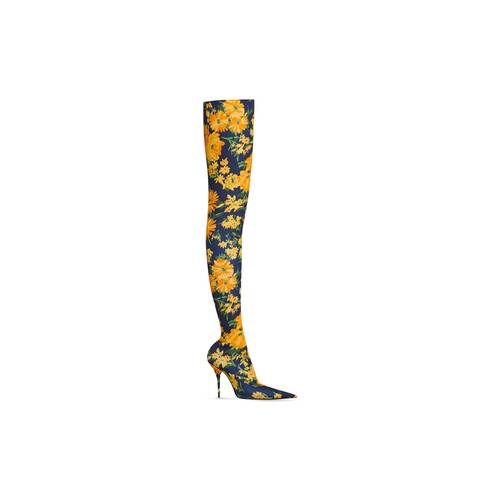 knife 110mm over-the-knee boot yellow bouquet printed