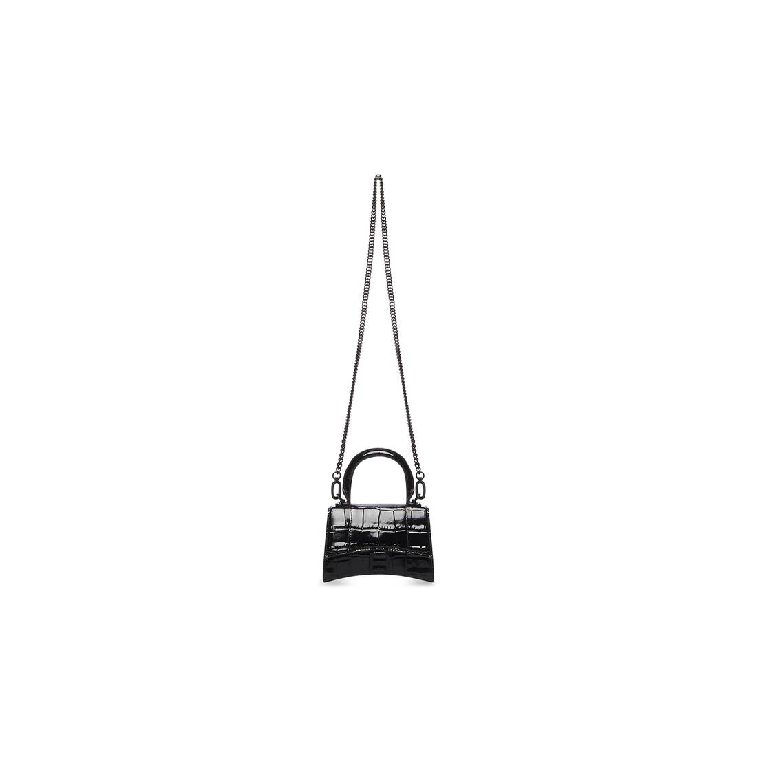 Womens Hourglass Mini Handbag With Chain Crocodile Embossed in Black   Balenciaga US