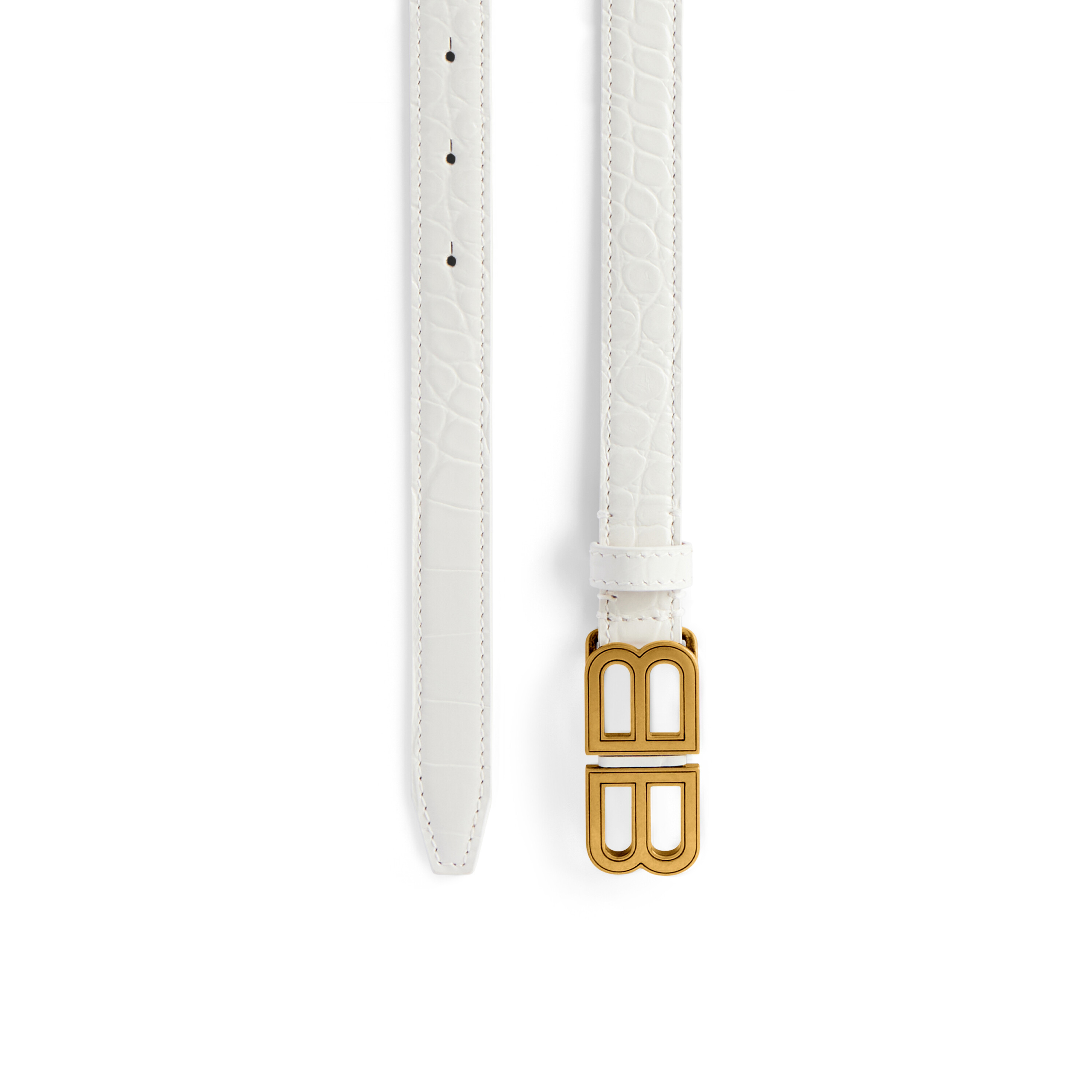 Balenciaga BB Hourglass Thin Belt In Crocodile Embossed With Rhinestones  Optic White in Calfskin Leather with Aged Silver-tone - US