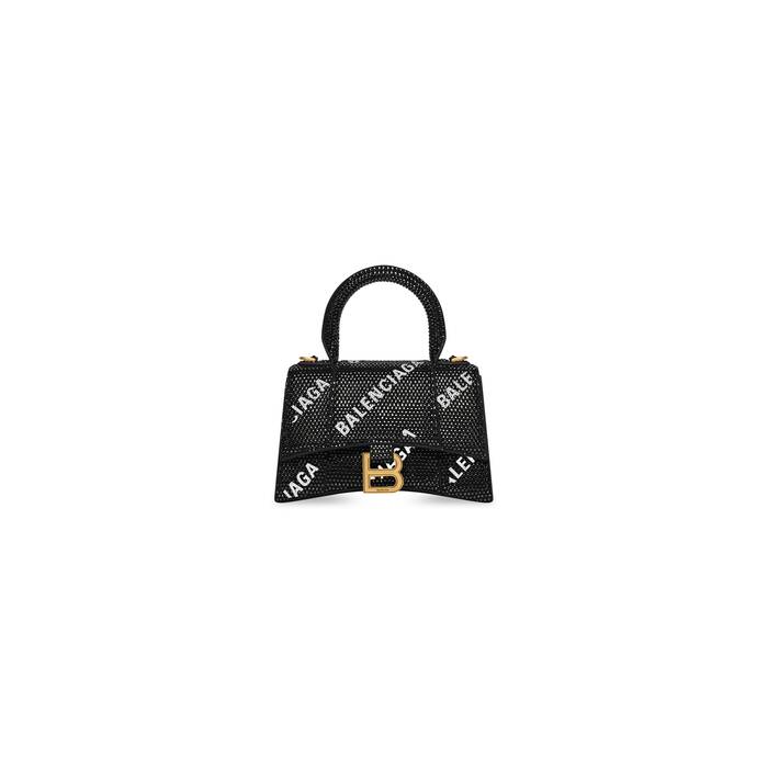 hourglass xs handbag with chain and allover logo rhinestones 