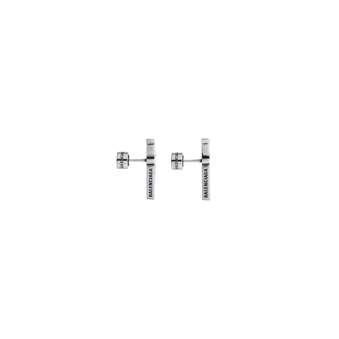 【Balenciaga】 Typoロゴイヤリング Typo Metal Earrings in Silver | Balenciaga US