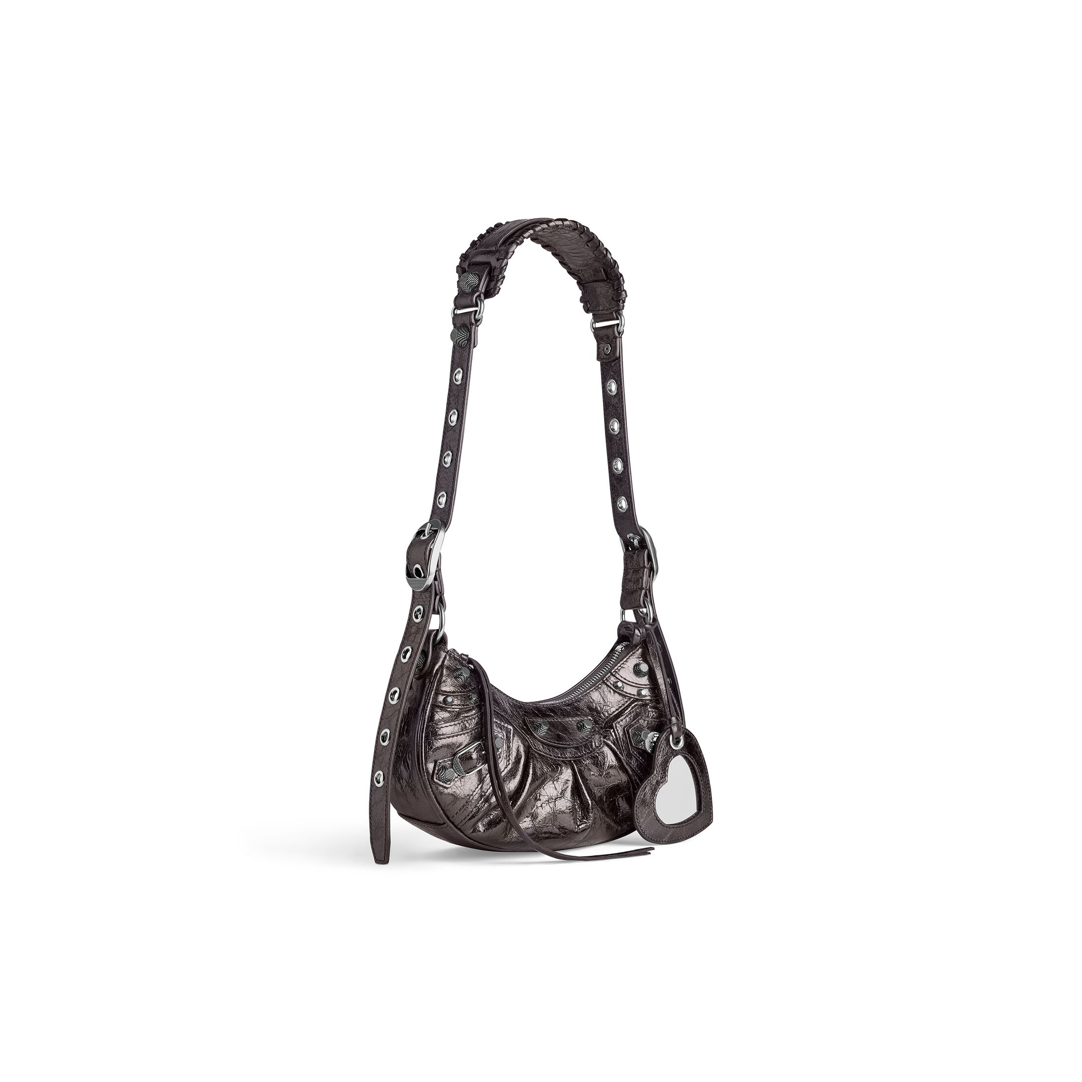 Women's Le Cagole Xs Shoulder Bag Metallized in Dark Grey | Balenciaga US