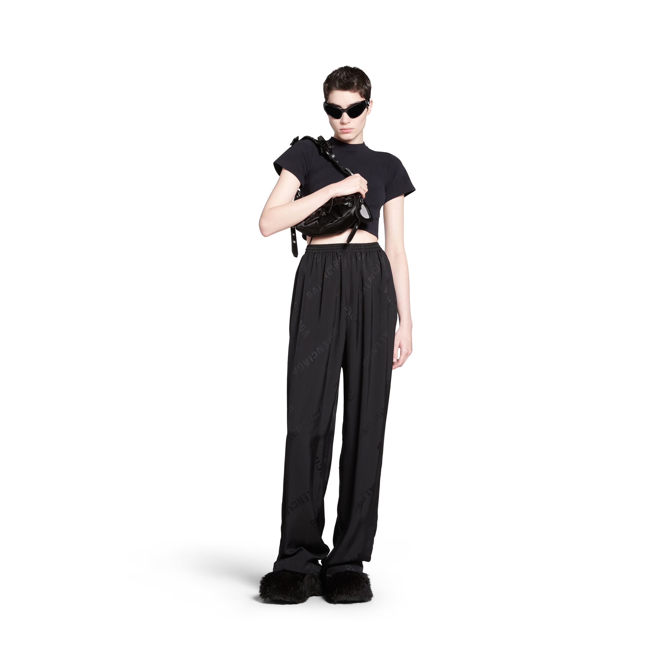 Women's Bal Diagonal Allover Fluid Tracksuit Pants in Black | Balenciaga US