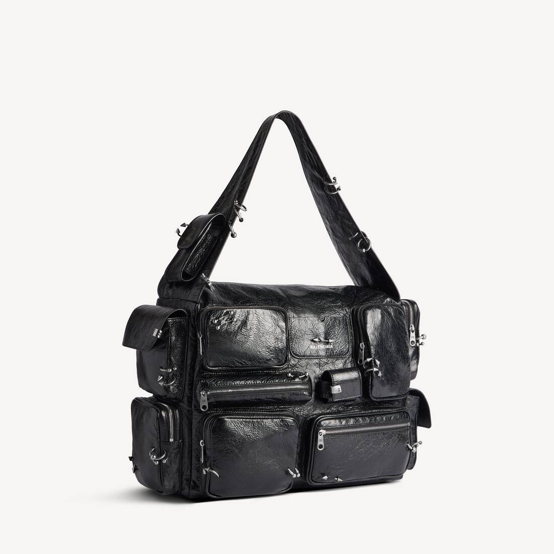 발렌시아가 남성 블랙 슈퍼버지 라지 슬링 백 (피어싱 포함) 7021682ABDJ1000