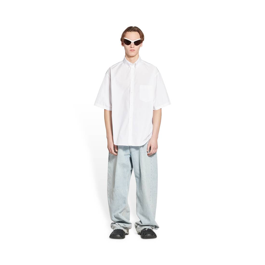 Men's Bb Icon Short Sleeve Shirt in White | Balenciaga US