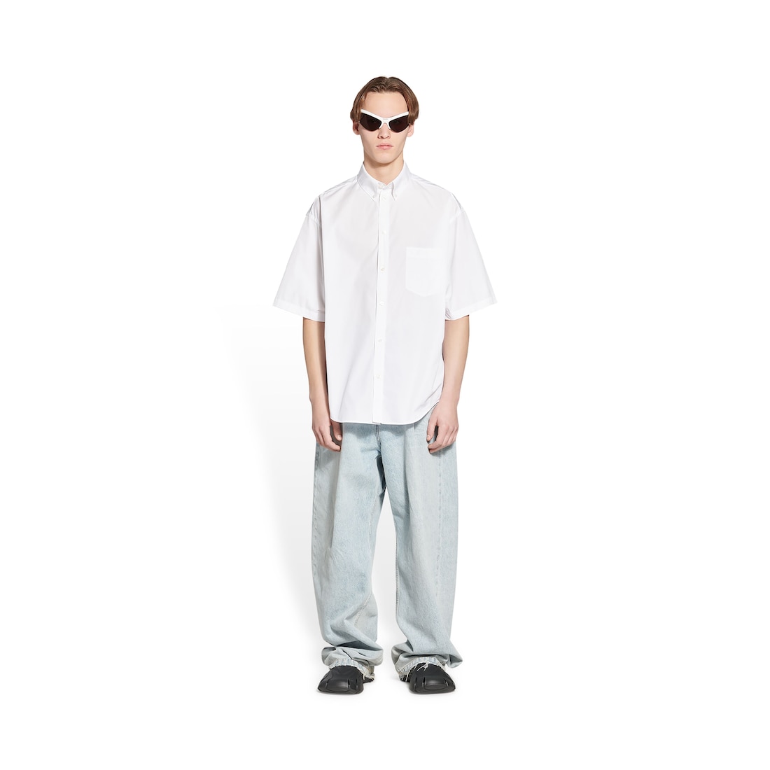 Men's Bb Icon Short Sleeve Shirt in White | Balenciaga US