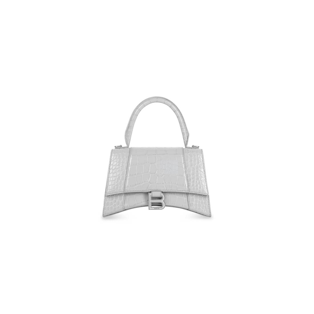 Balenciaga Hourglass Top Handle Bag Small Crocodile Embossed Grey in  Calfskin Leather with Silvertone  US