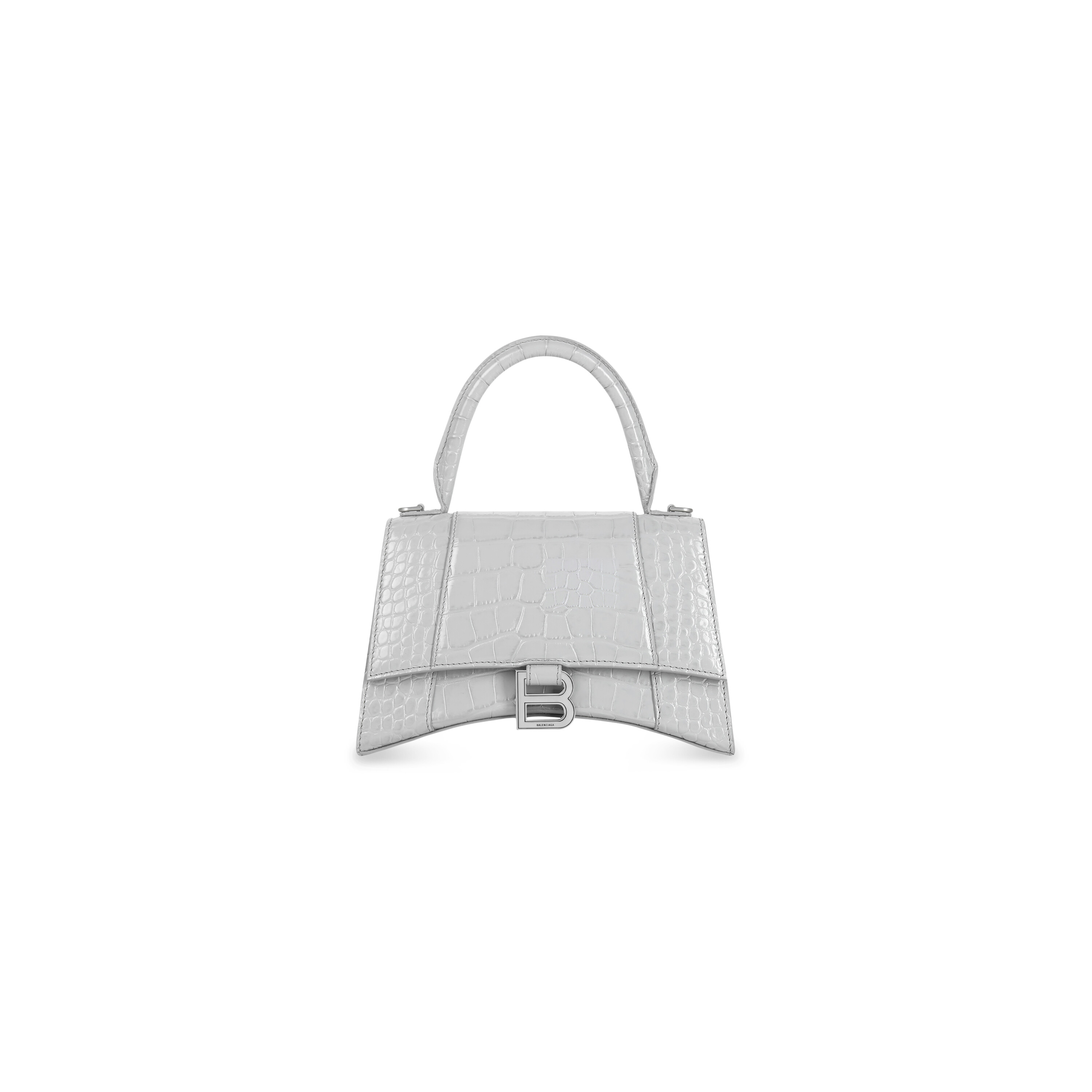 BALENCIAGA Shiny Calfskin Crocodile Embossed Hourglass Top Handle Bag XS  White 1041980  FASHIONPHILE