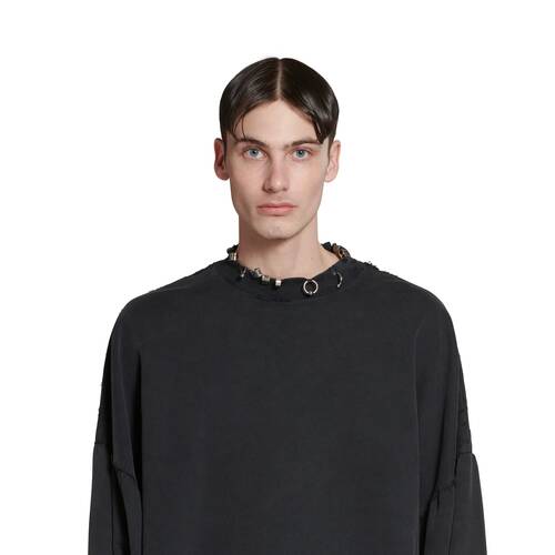 Pierced Round Sweatshirt Oversized in Black Faded | Balenciaga US