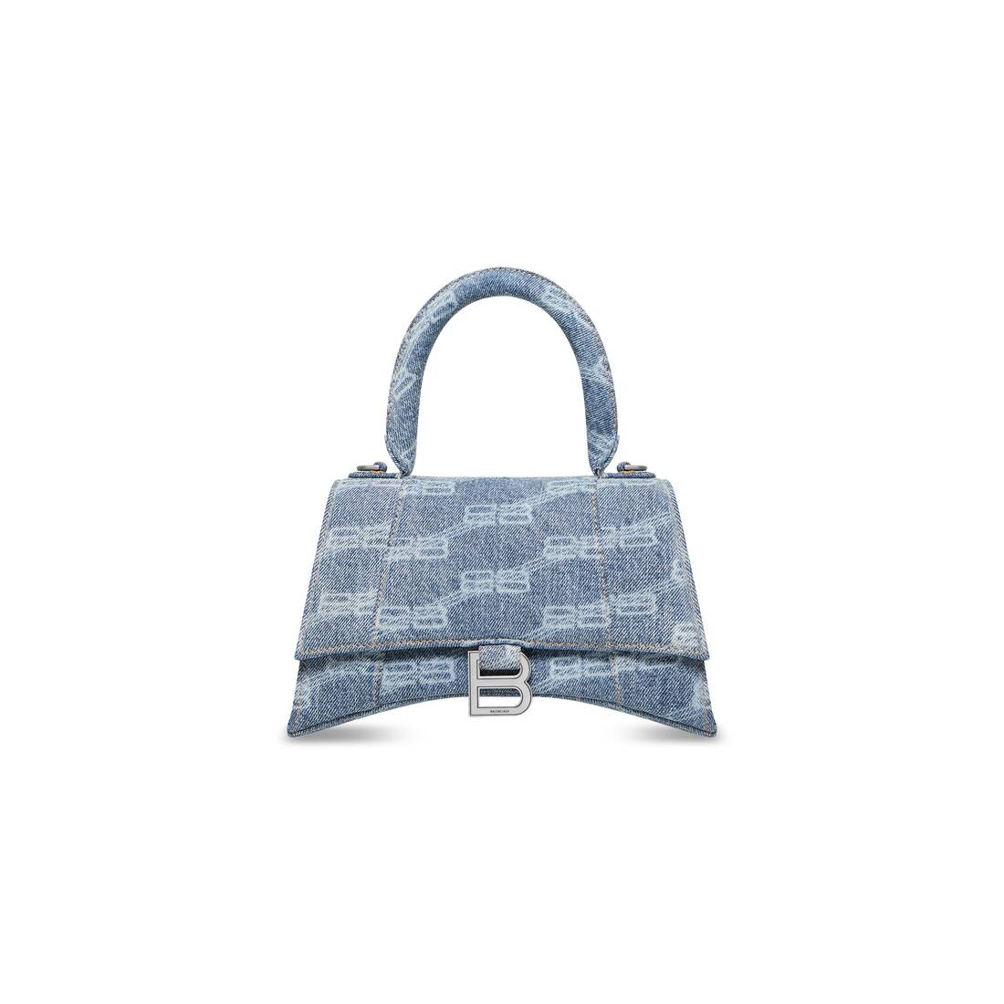 BALENCIAGA Shiny Calfskin Python Effect Small Hourglass Top Handle Bag Blue  1130367  FASHIONPHILE