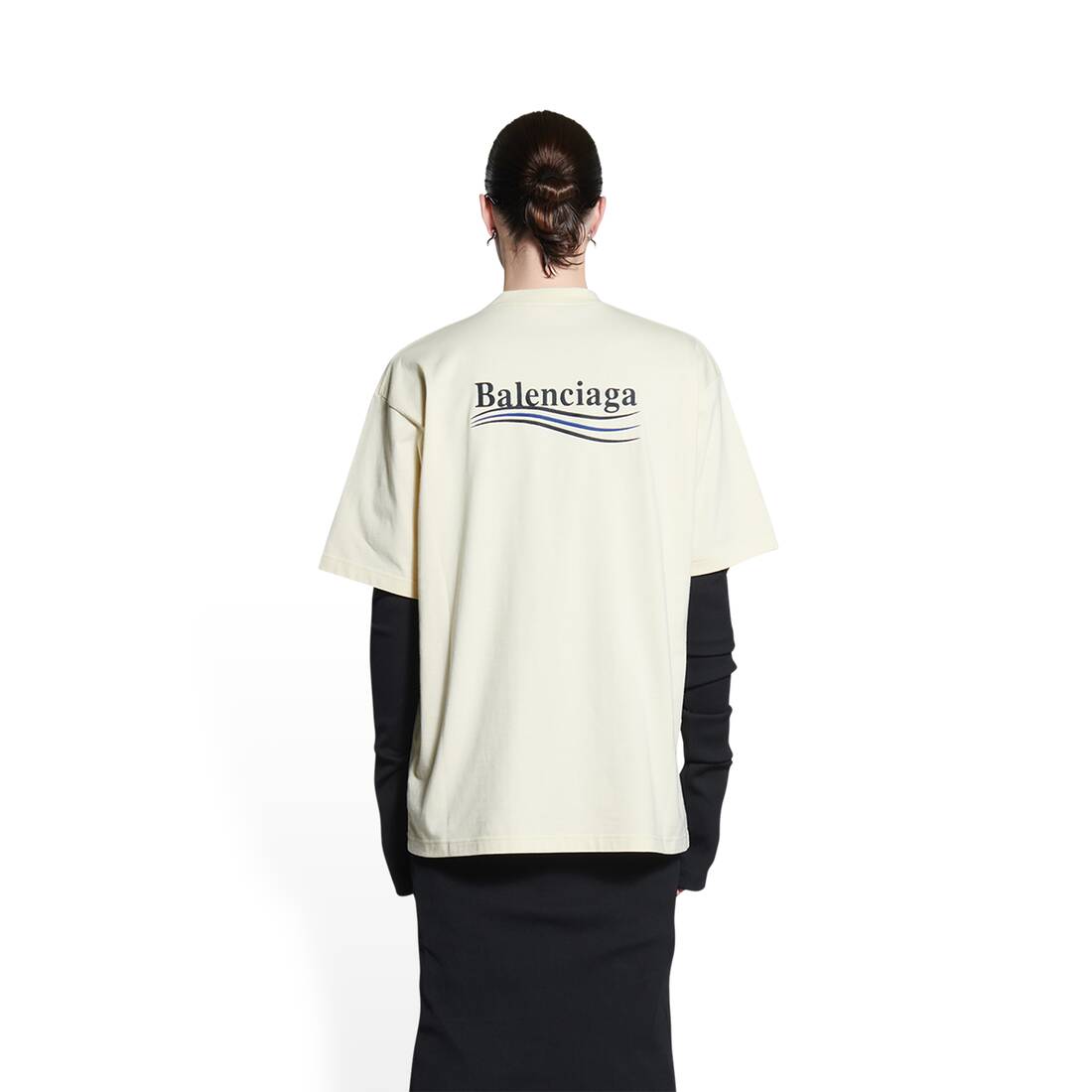 mønster kursiv Forbindelse Men's Political Campaign T-shirt Large Fit in Off White | Balenciaga US