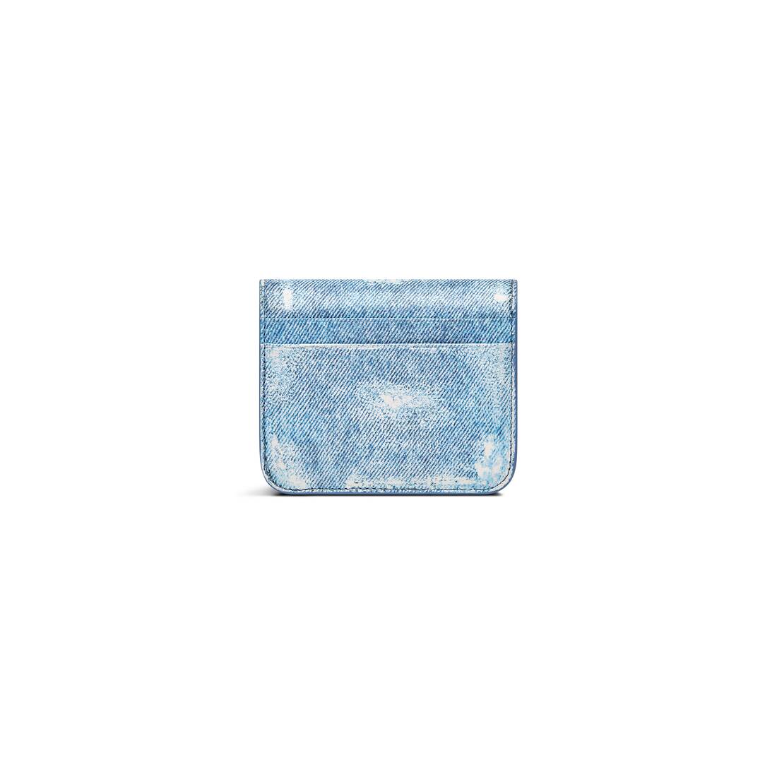 여자 현금 플랩 코인 및 카드 홀더 데님 인쇄 파란색
